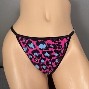 Vintage Y2K Deb Thong G String Panties Size 2X USA Made Pink Animal Cotton Blend
